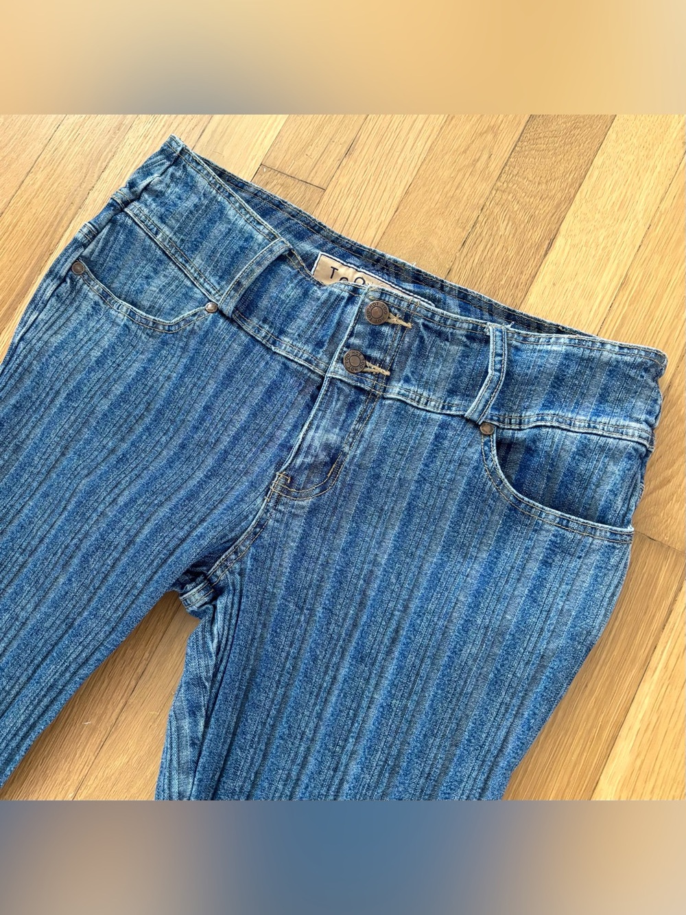 Too Hot Vintage 2000s Ribbed Flare Jeans Low Rise Size 11 12 Stretch Denim - Picture 3 of 14